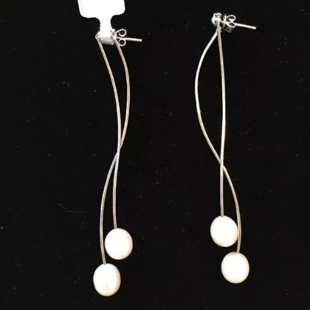 Long Sterling Silver and Pearl Dangle Earrings